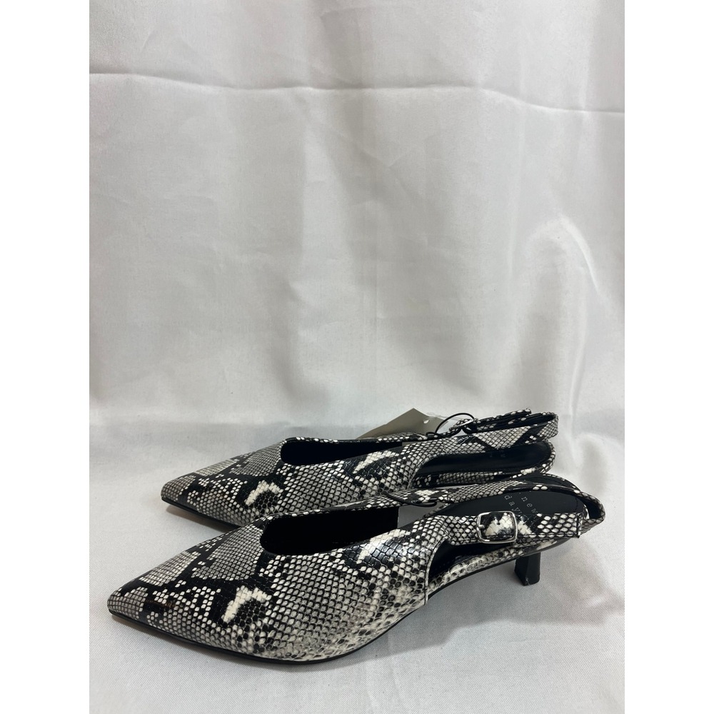 A New Day Snakeskin Print Slingback Kitten Heels Black White Pointed Toe Size 8